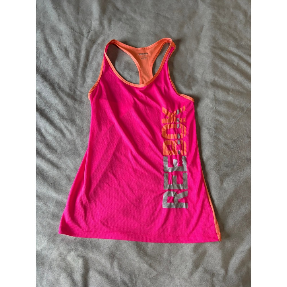 Reebok Womens Racerback Tank Top Pink Orange Athletic Gym Shirt Medium 1842